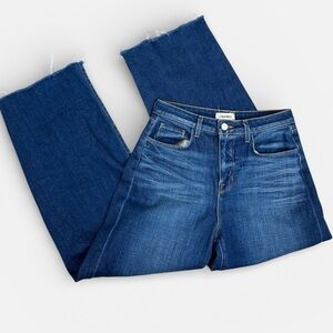 Lagence Women's Danica High-Rise Wide-Leg Jeans Size 27 Blue Wash Raw Hem